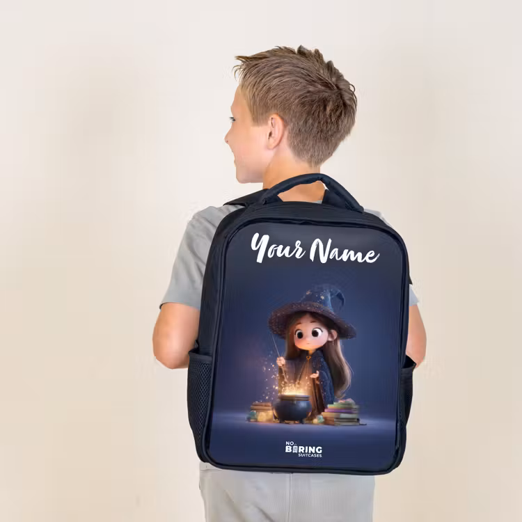 Kids backpack with name - Black - Enchanted girl with cauldron — 2