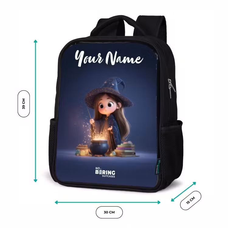 Kids backpack with name - Black - Enchanted girl with cauldron — 8