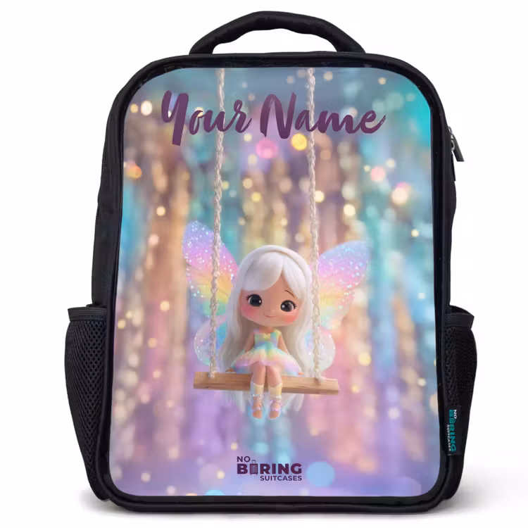 Kids backpack with name - Black - Fairy - Elf - Rainbow — 1
