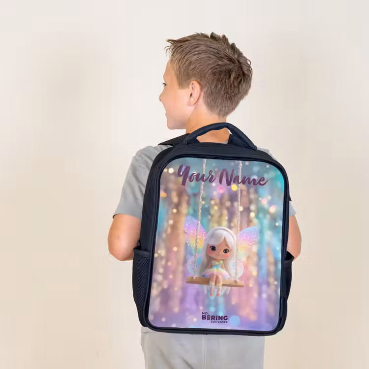 Kids backpack with name - Black - Fairy - Elf - Rainbow — 2