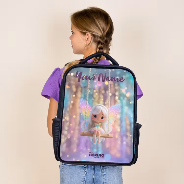 Kids backpack with name - Black - Fairy - Elf - Rainbow — 4