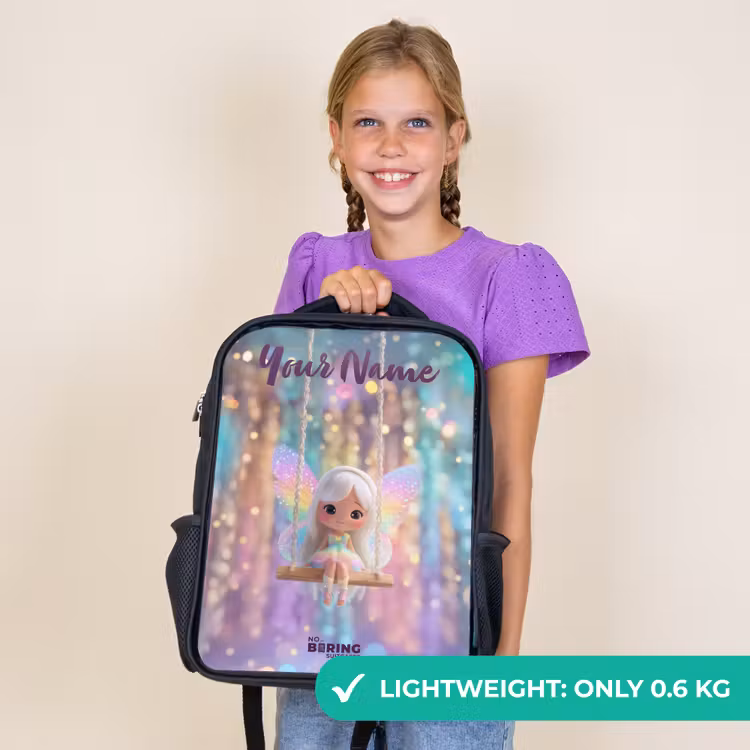 Kids backpack with name - Black - Fairy - Elf - Rainbow — 9
