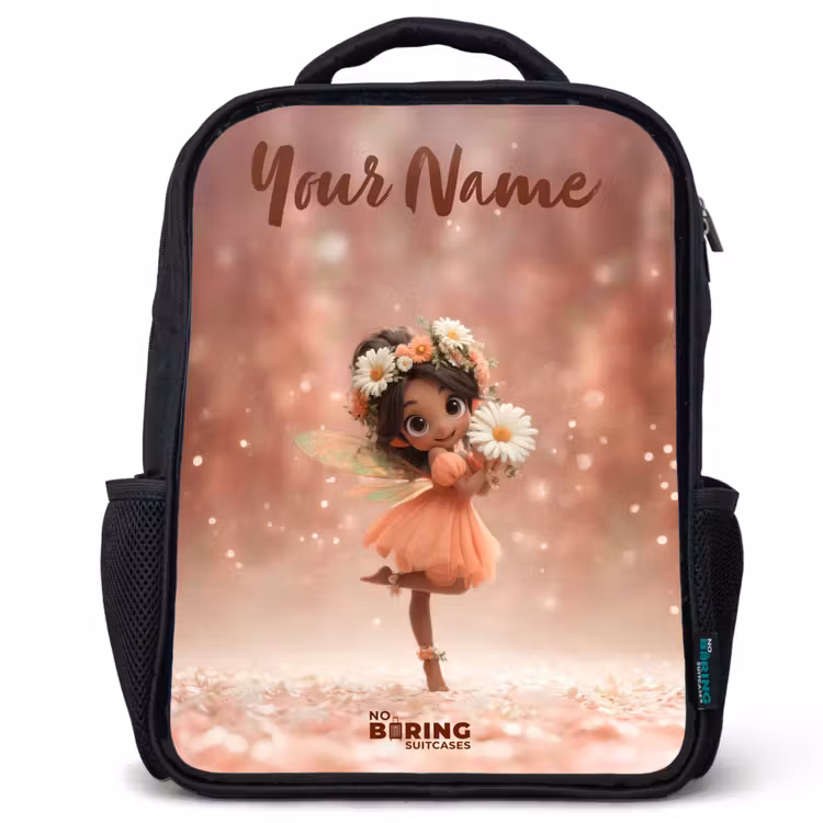 Kids backpack with name - Black - Fairy with daisies — 1