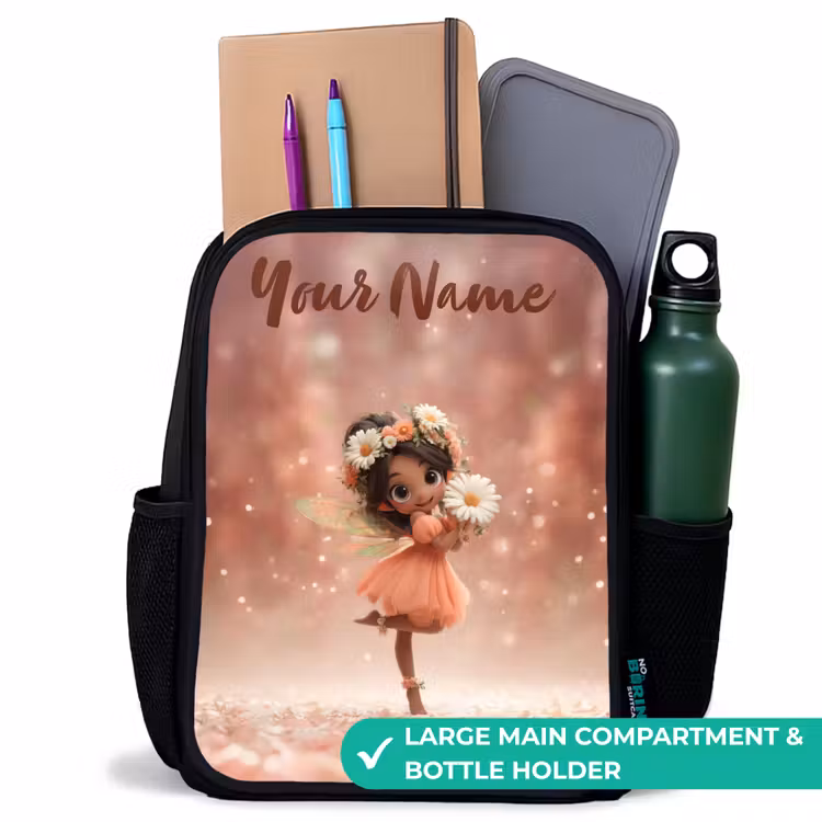 Kids backpack with name - Black - Fairy with daisies — 10