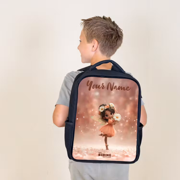 Kids backpack with name - Black - Fairy with daisies — 2