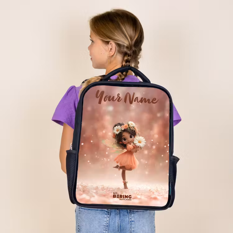 Kids backpack with name - Black - Fairy with daisies — 4