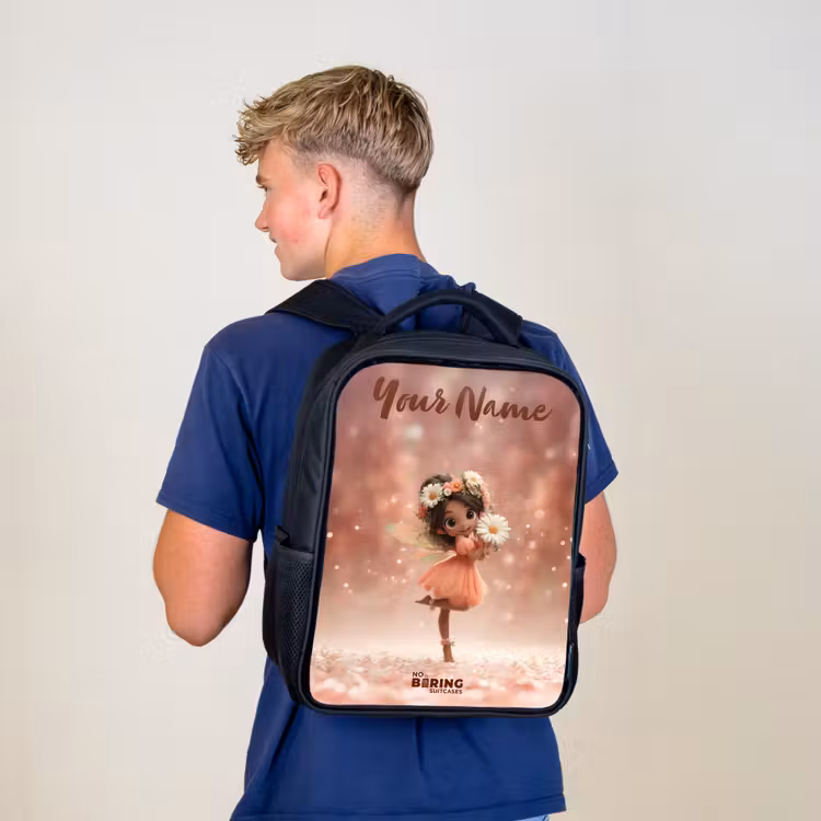 Kids backpack with name - Black - Fairy with daisies — 5