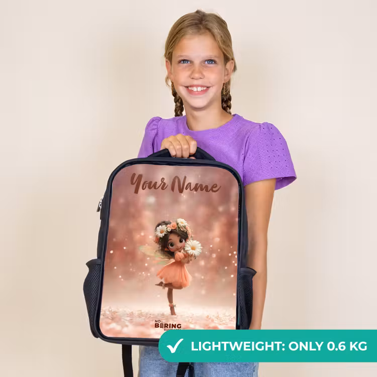 Kids backpack with name - Black - Fairy with daisies — 9