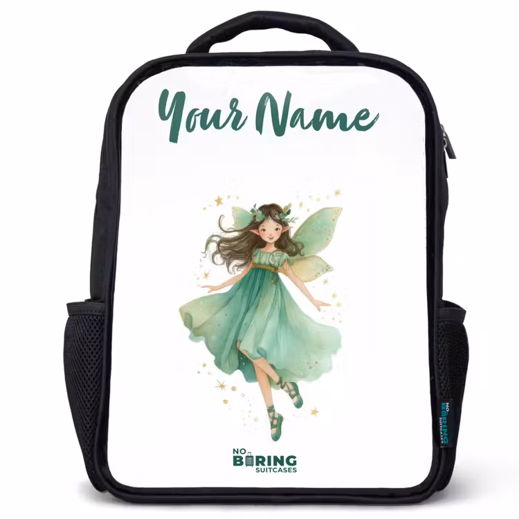 Kids backpack with name - Black - Floating green elf — 1