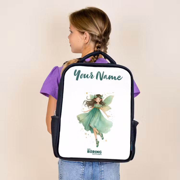 Kids backpack with name - Black - Floating green elf — 4
