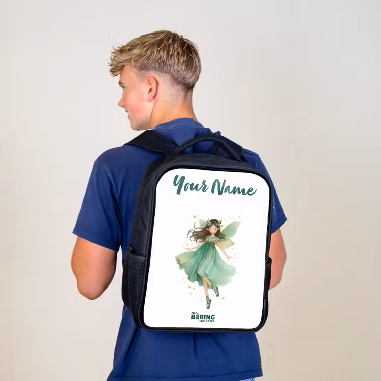 Kids backpack with name - Black - Floating green elf — 5