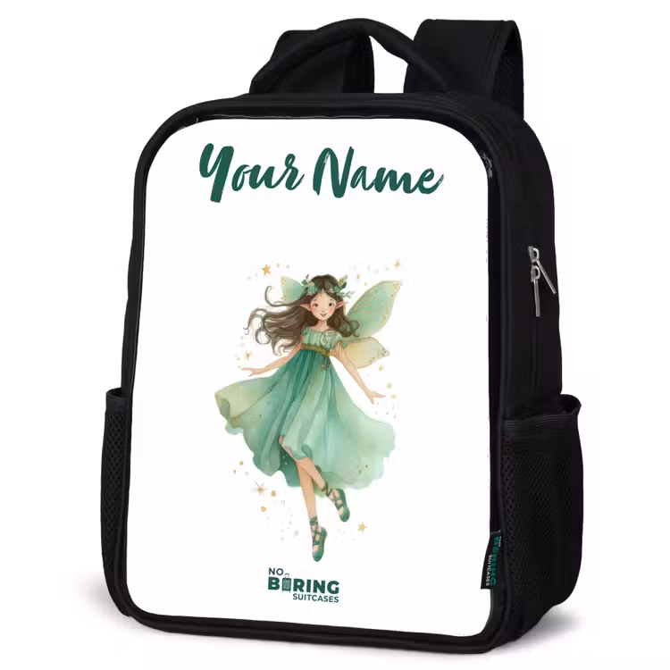Kids backpack with name - Black - Floating green elf — 6