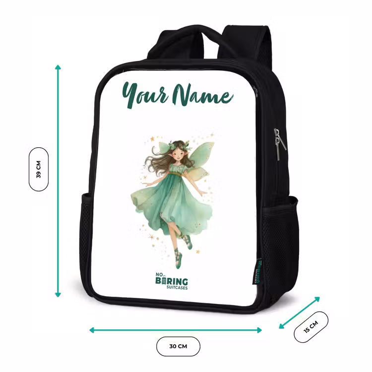 Kids backpack with name - Black - Floating green elf — 8