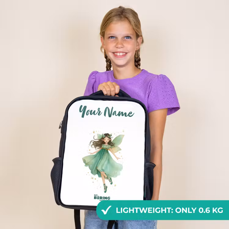 Kids backpack with name - Black - Floating green elf — 9
