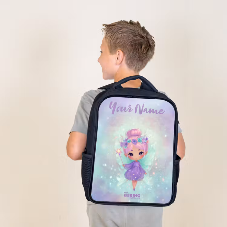 Kids backpack with name - Black - Flower fairy in pastel shine — 2