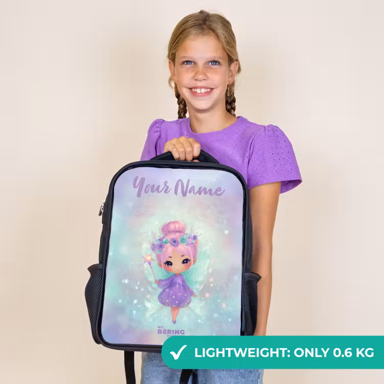 Kids backpack with name - Black - Flower fairy in pastel shine — 9