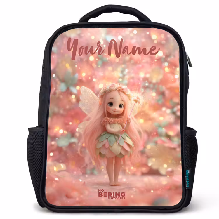 Kids backpack with name - Black - Flower fairy in pink fairy world — 1