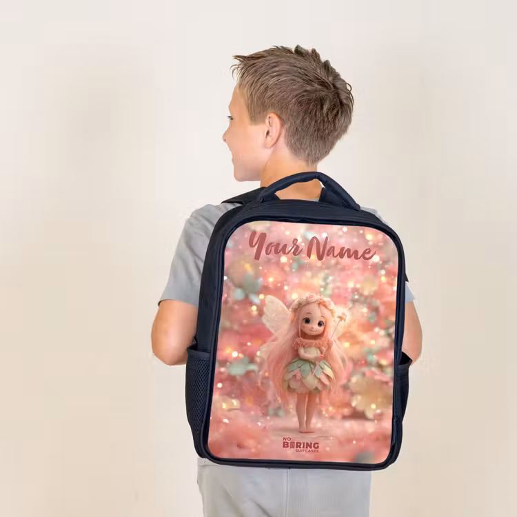 Kids backpack with name - Black - Flower fairy in pink fairy world — 2