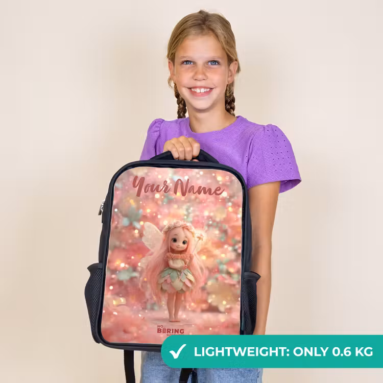 Kids backpack with name - Black - Flower fairy in pink fairy world — 9