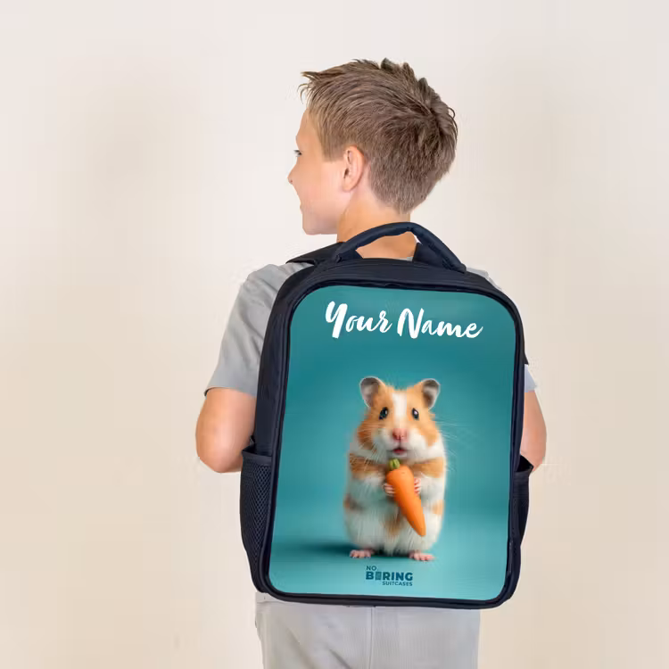 Kids backpack with name - Black - Hamster - Carrot - Animal — 2