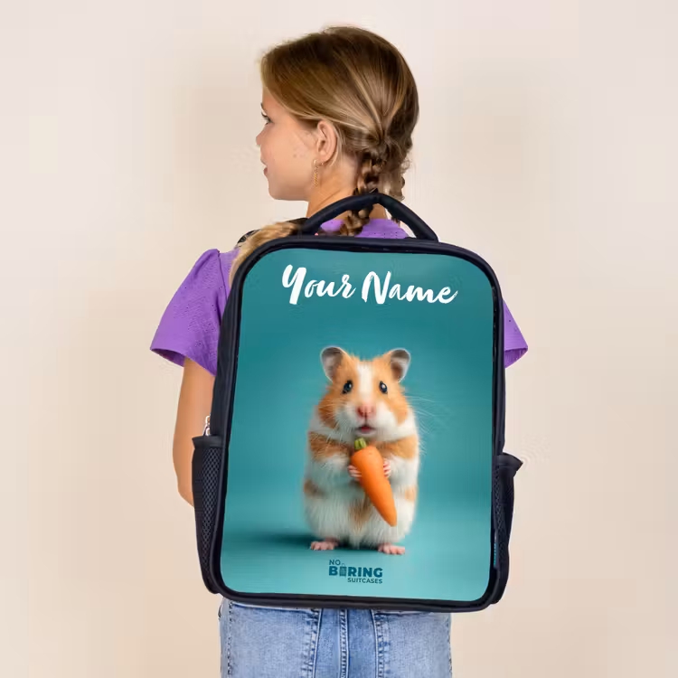 Kids backpack with name - Black - Hamster - Carrot - Animal — 4