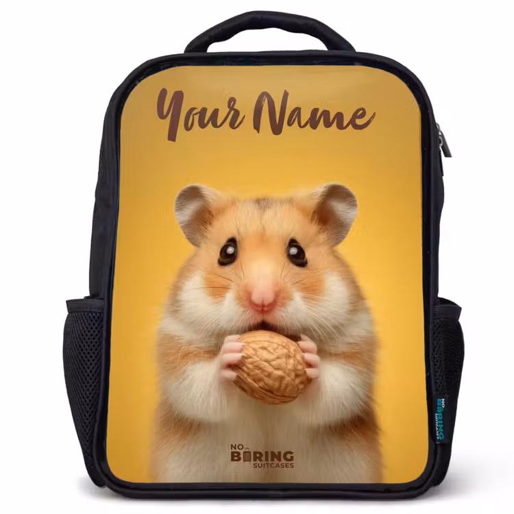 Kids backpack with name - Black - Hamster - Walnut - Animal — 1