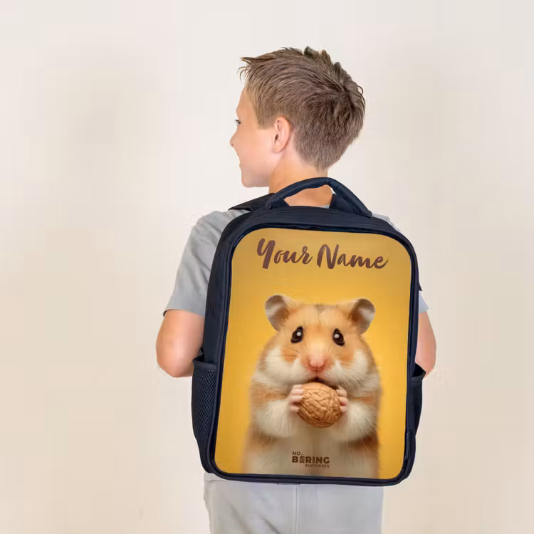 Kids backpack with name - Black - Hamster - Walnut - Animal — 2
