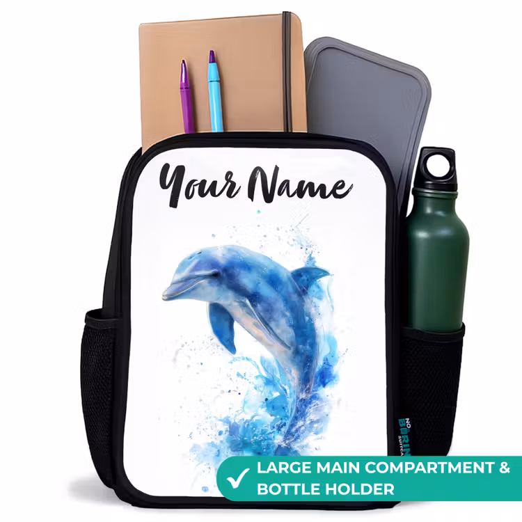Kids backpack with name - Black - Jumping blue dolphin — 10