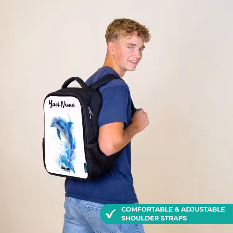 Kids backpack with name - Black - Jumping blue dolphin — 11