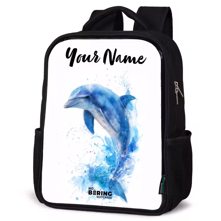 Kids backpack with name - Black - Jumping blue dolphin — 6