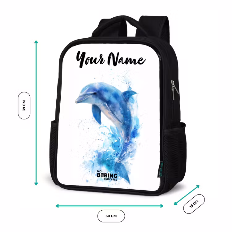 Kids backpack with name - Black - Jumping blue dolphin — 8