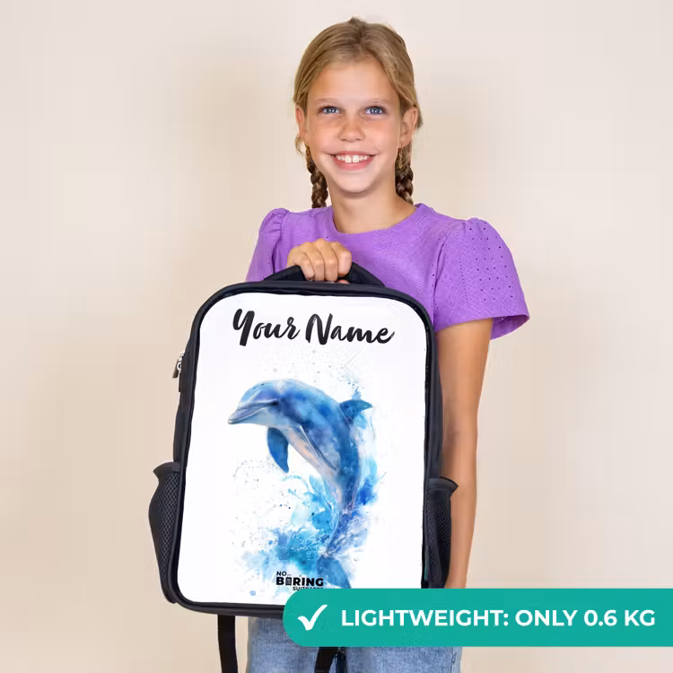 Kids backpack with name - Black - Jumping blue dolphin — 9