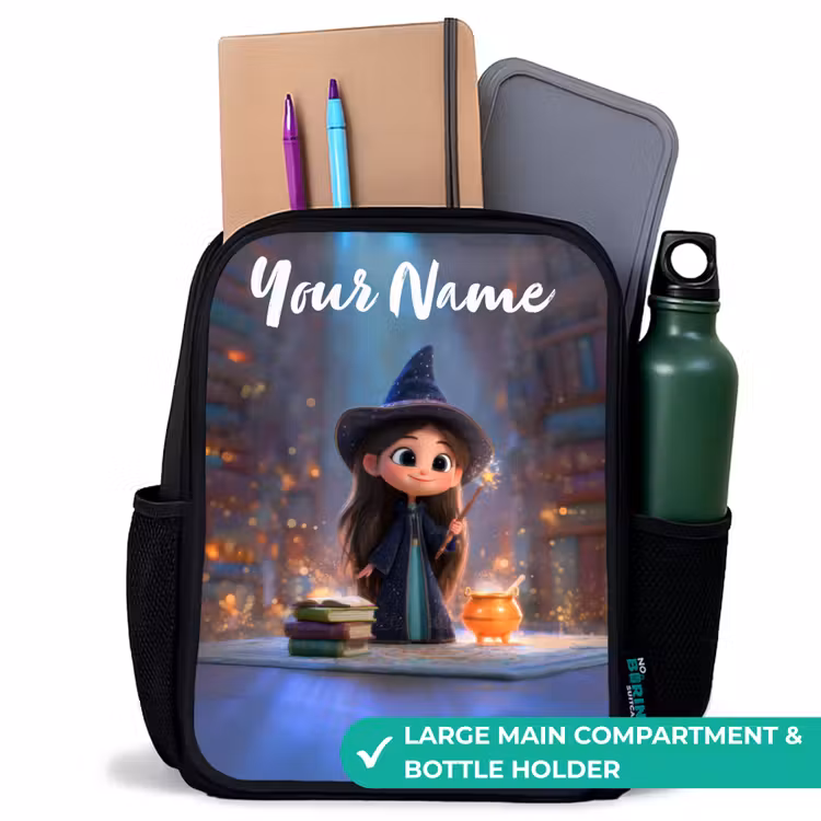 Kids backpack with name - Black - Little enchantress in library — 10