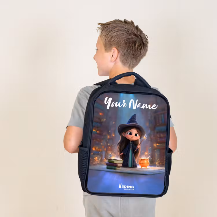 Kids backpack with name - Black - Little enchantress in library — 2