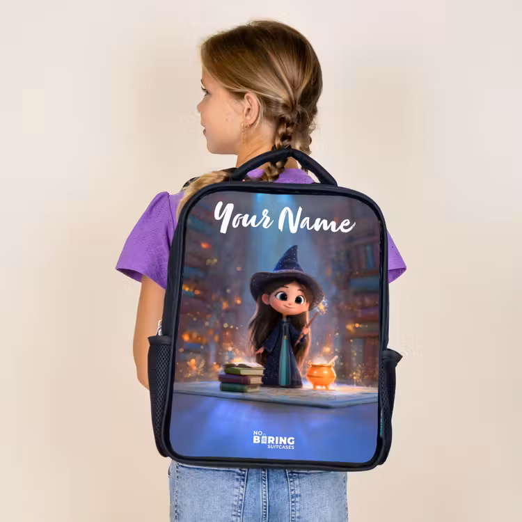 Kids backpack with name - Black - Little enchantress in library — 4