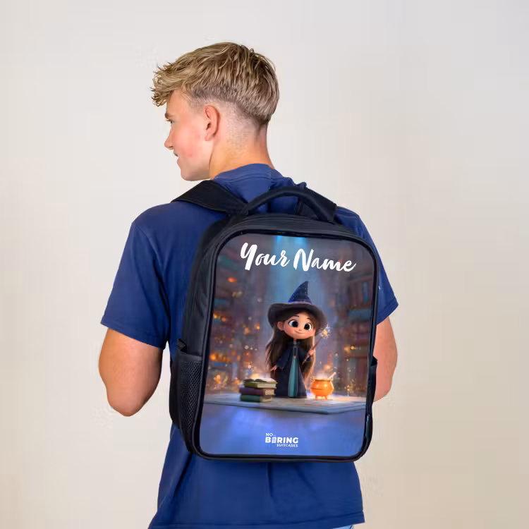Kids backpack with name - Black - Little enchantress in library — 5