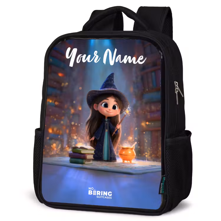 Kids backpack with name - Black - Little enchantress in library — 6