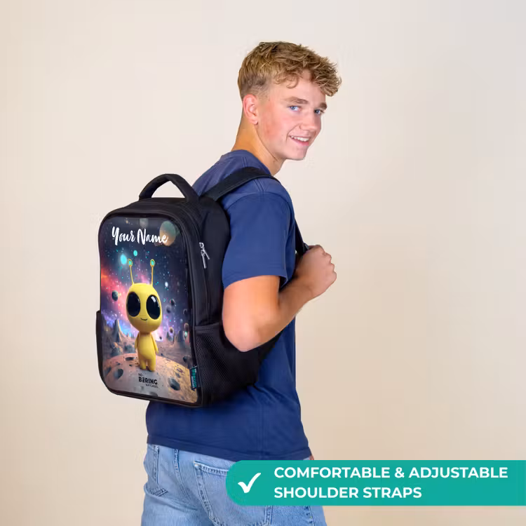 Kids backpack with name - Black - Merry alien creature — 11