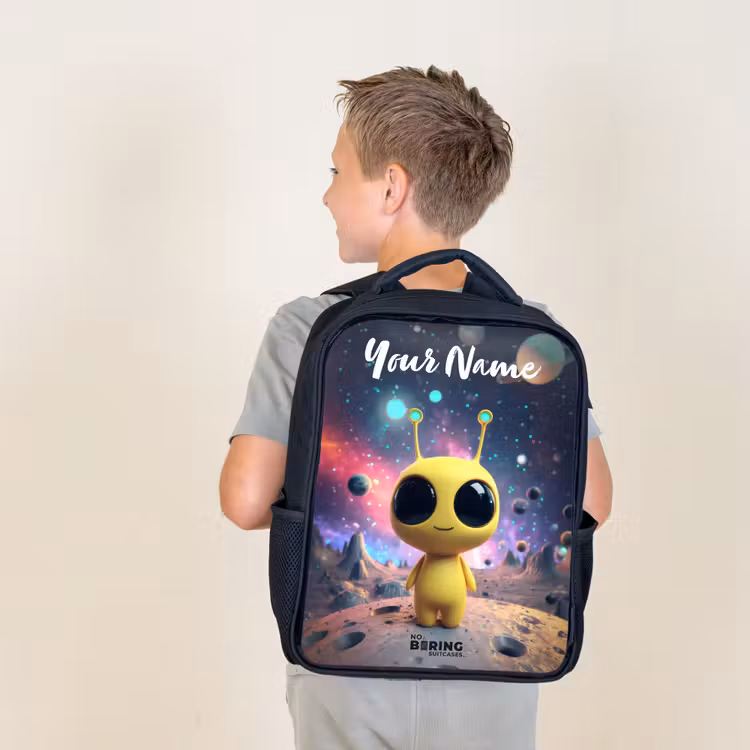 Kids backpack with name - Black - Merry alien creature — 2