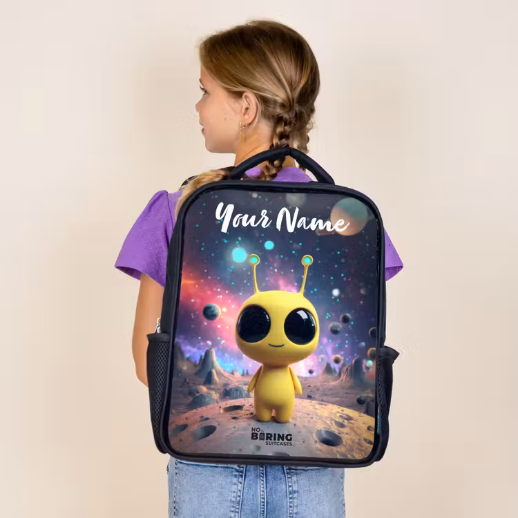 Kids backpack with name - Black - Merry alien creature — 4