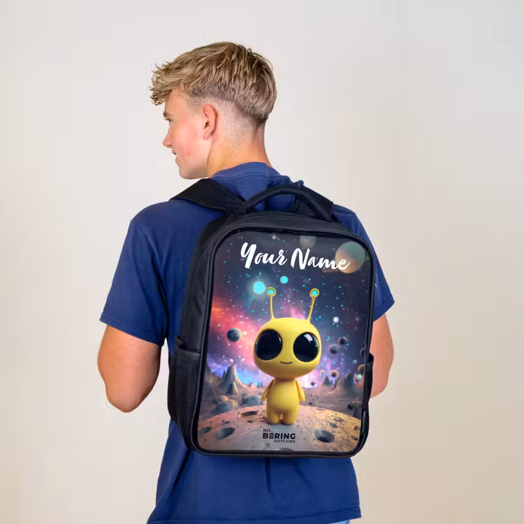 Kids backpack with name - Black - Merry alien creature — 5