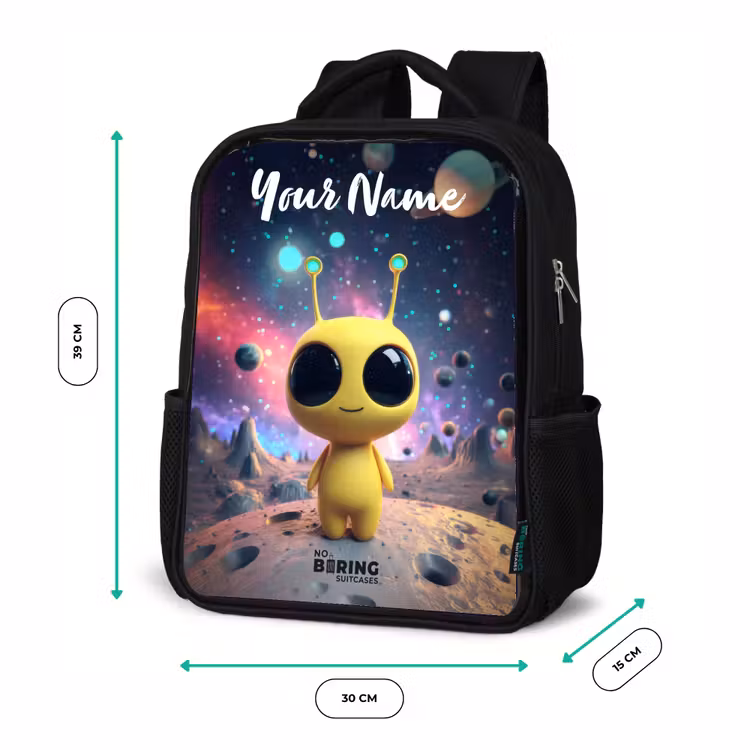 Kids backpack with name - Black - Merry alien creature — 8