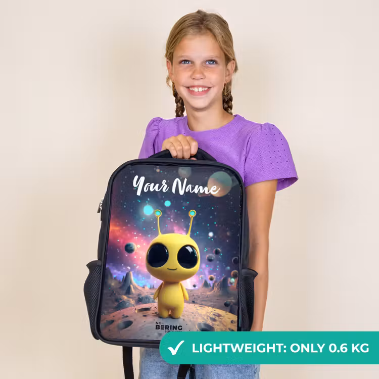 Kids backpack with name - Black - Merry alien creature — 9