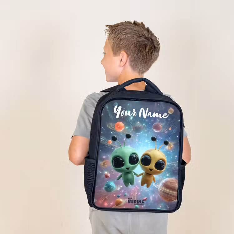 Kids backpack with name - Black - Merry alien friends — 2