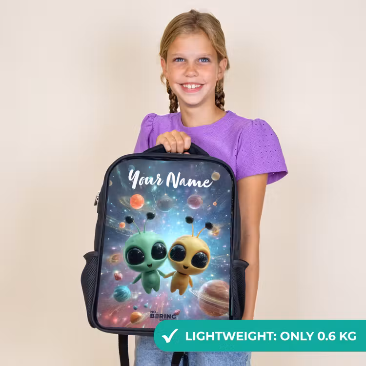 Kids backpack with name - Black - Merry alien friends — 9