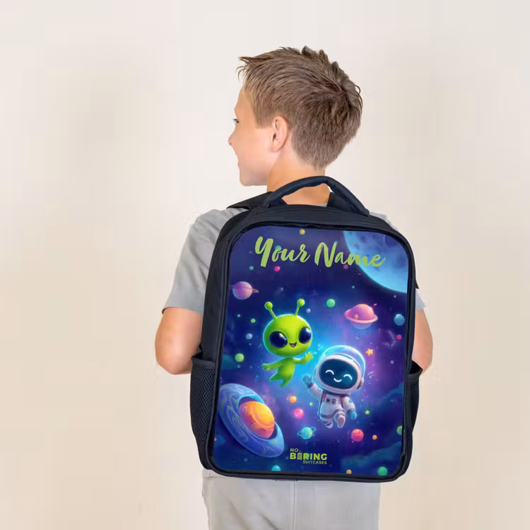 Kids backpack with name - Black - Merry Meeting in Space — 2