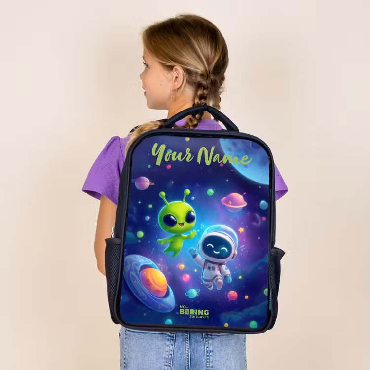 Kids backpack with name - Black - Merry Meeting in Space — 4