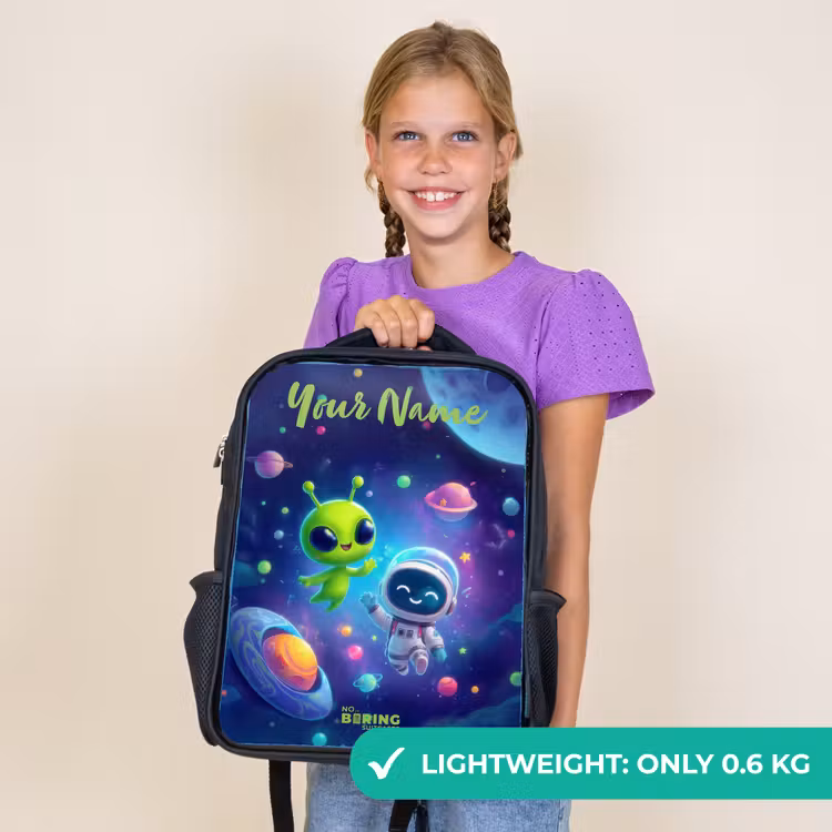 Kids backpack with name - Black - Merry Meeting in Space — 9