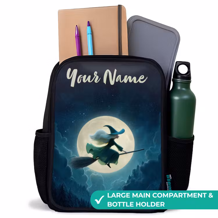 Kids backpack with name - Black - Night Flight Over the Forest — 10