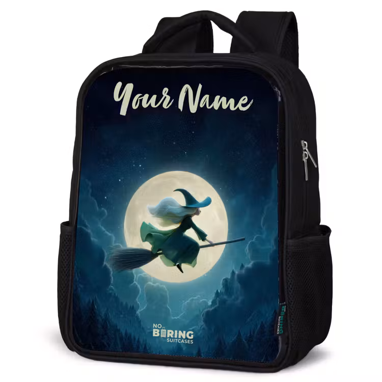 Kids backpack with name - Black - Night Flight Over the Forest — 6